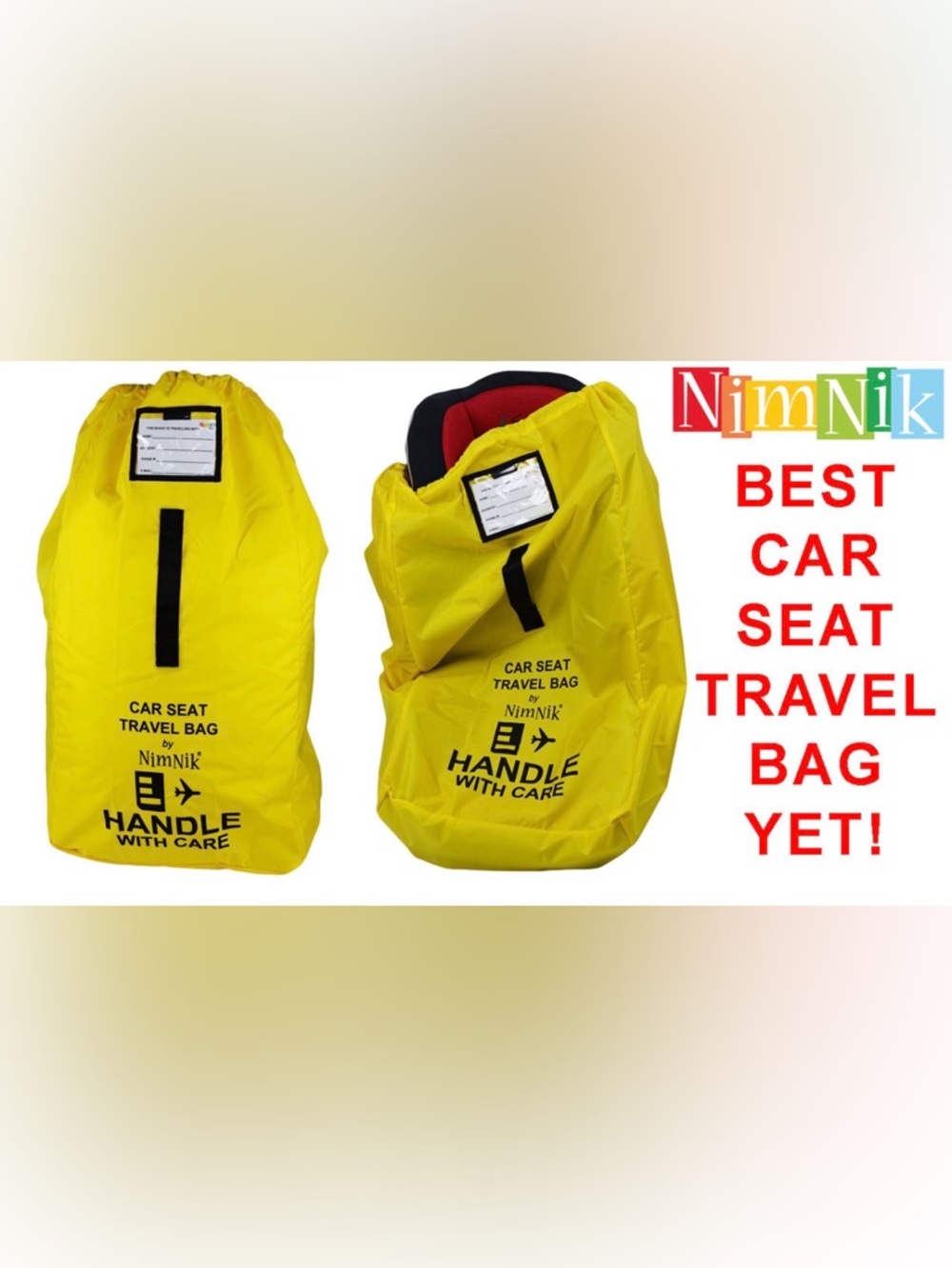 NimNik Yellow Car Seat Travel Bag - Protective Handle Travel Cover NWT